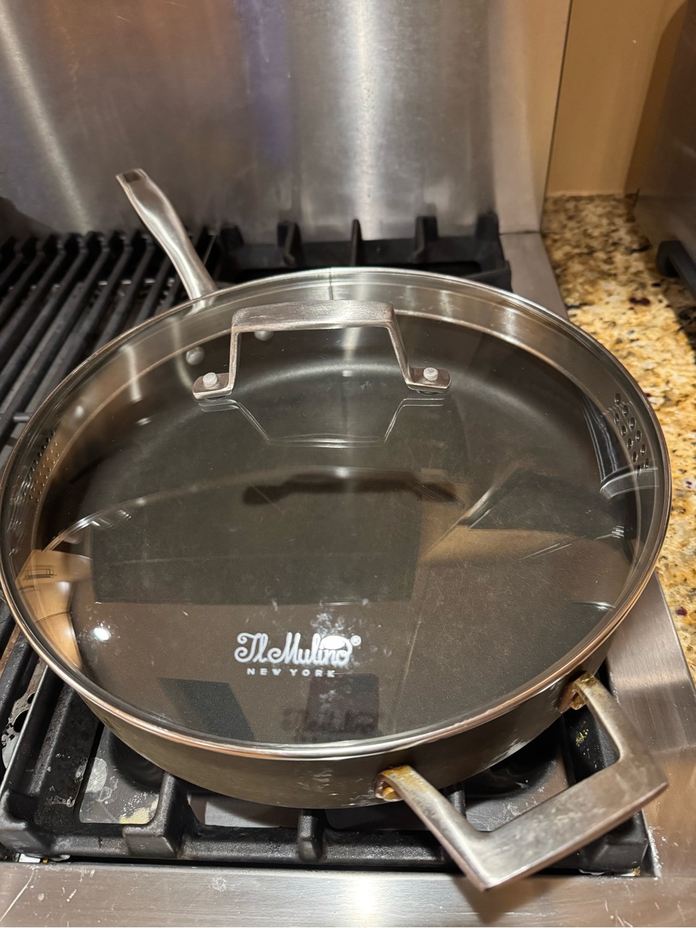 Il Mulino 12” Stainless Steel non stick deep Sauté Pan with glass strainer lid